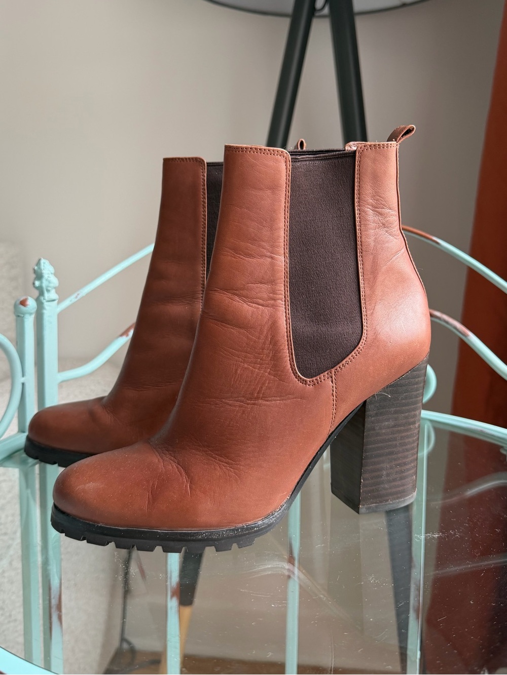 Coach Brown Leather Chelsea Block Heel Boots